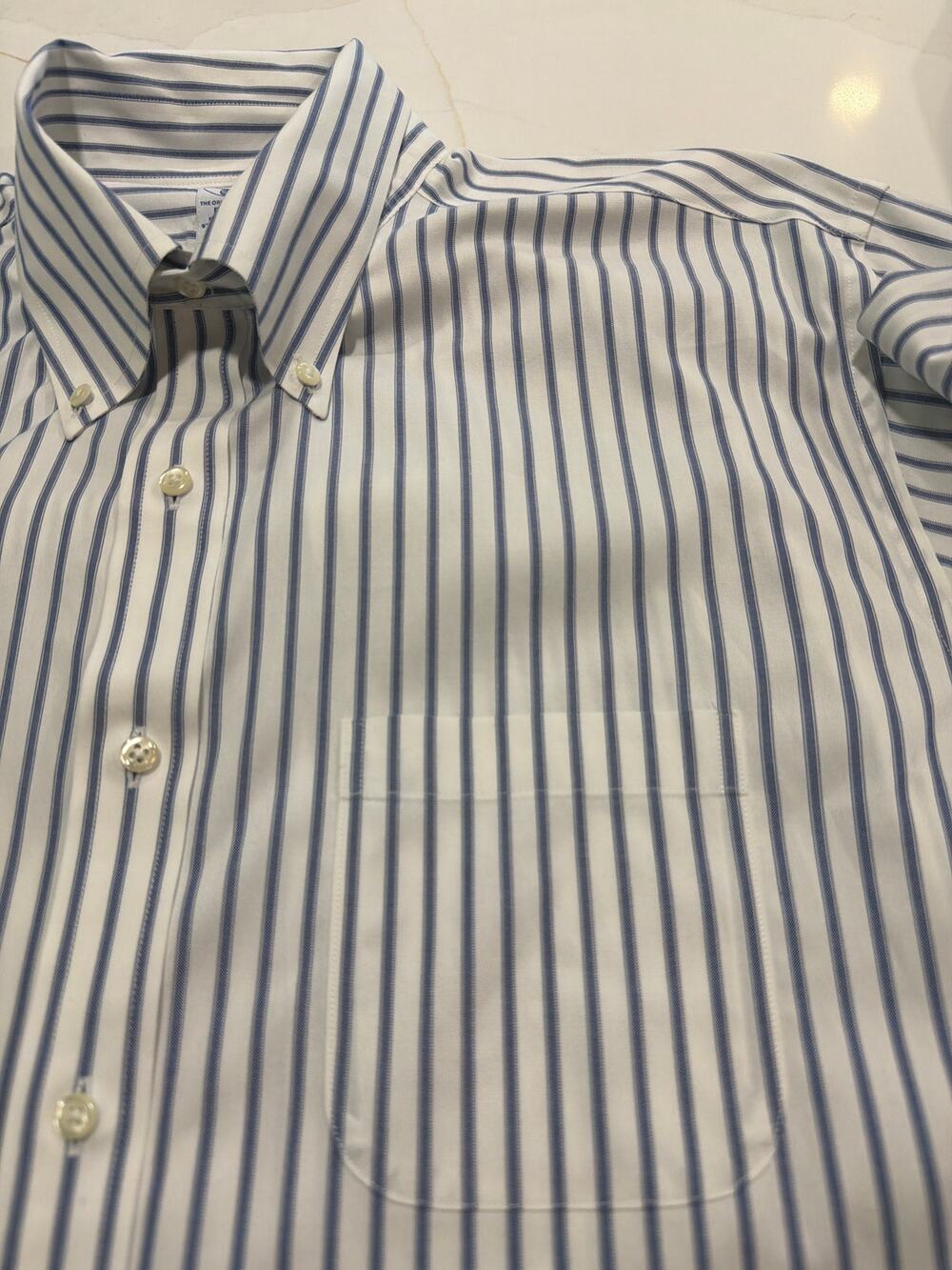 Brooks Brothers 17-35 Slim Fit Oxford Blue White Striped Long Sleeved Shirt